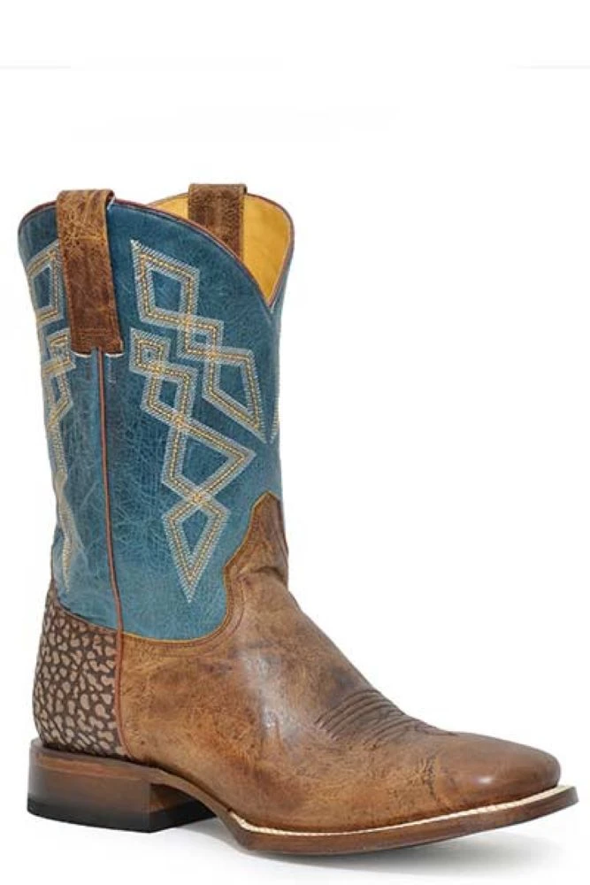 'Roper' Men's 11" Merritt Western Square Toe - Waxy Tan / Burnish Blue 'Roper' Men's 11" Merritt Western Square Toe - Waxy Tan / Burnish Blue -Outdoor Apparel Shop