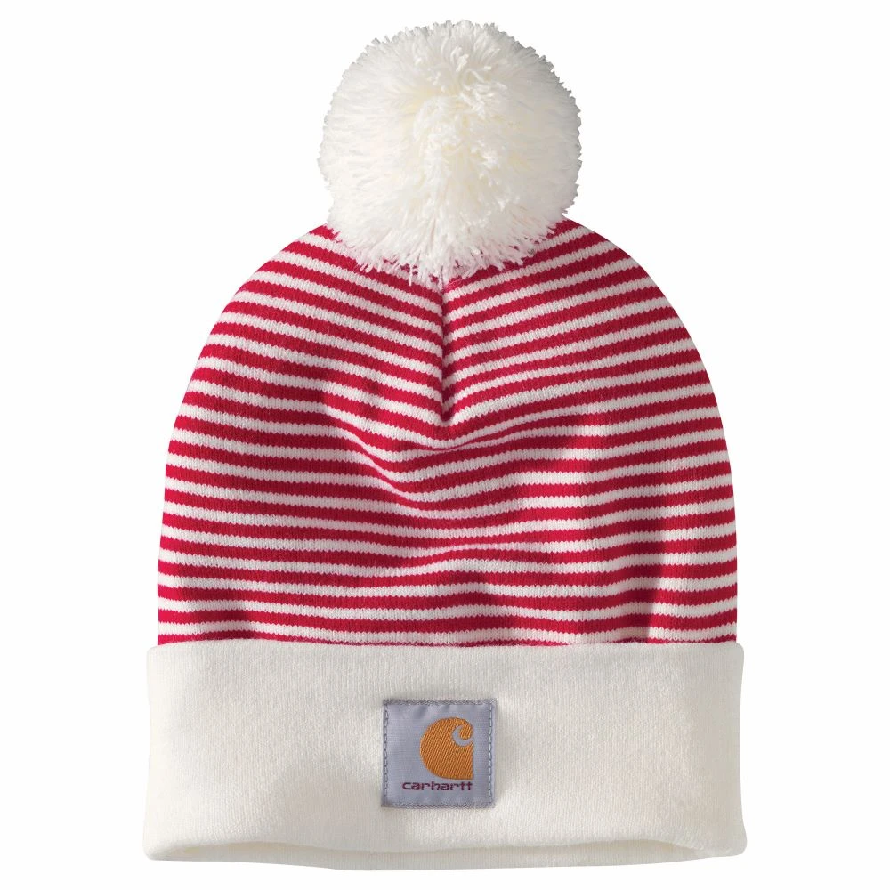 'Carhartt' Adult Knit Pom Pom Cuffed Beanie - Red Stripe 'Carhartt' Adult Knit Pom Pom Cuffed Beanie - Red Stripe -Outdoor Apparel Shop