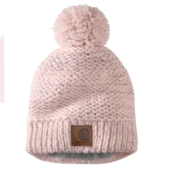 'Carhartt' Women's Rib Knit Sherpa-Lined Pom Pom Beanie - Pink Salt