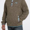 'Cinch' Men's 1/4 Snap Placket Pullover Sweater - Brown
