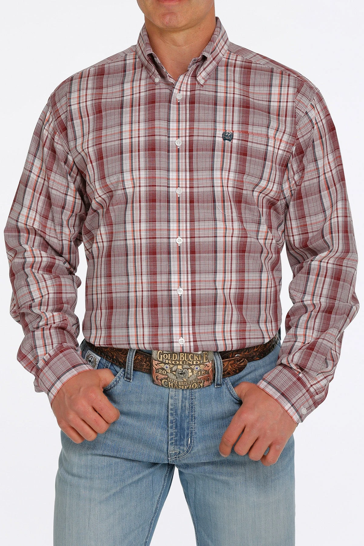 'Cinch' Men's Plaid Long Sleeve Button Down - White / Red 'Cinch' Men's Plaid Long Sleeve Button Down - White / Red -Outdoor Apparel Shop MTW1105391