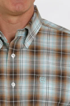'Cinch' Men's Ombre Plaid Short Sleeve Button Down Shirt - Brown/Turquoise -Outdoor Apparel Shop MTW1111398 4 1024x1024@2x