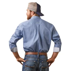 'Ariat' Men's Wrinkle Free Atlas Button Down - Blue -Outdoor Apparel Shop S23 MNS WEST 10043807 back 1024x1024@2x